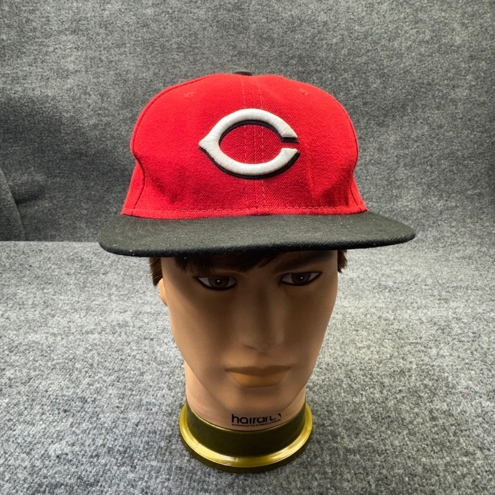 New Era Cincinnati Reds Hat Cap Mens 7 1/4 Black 59FIFTY MLB On-Field USA Made